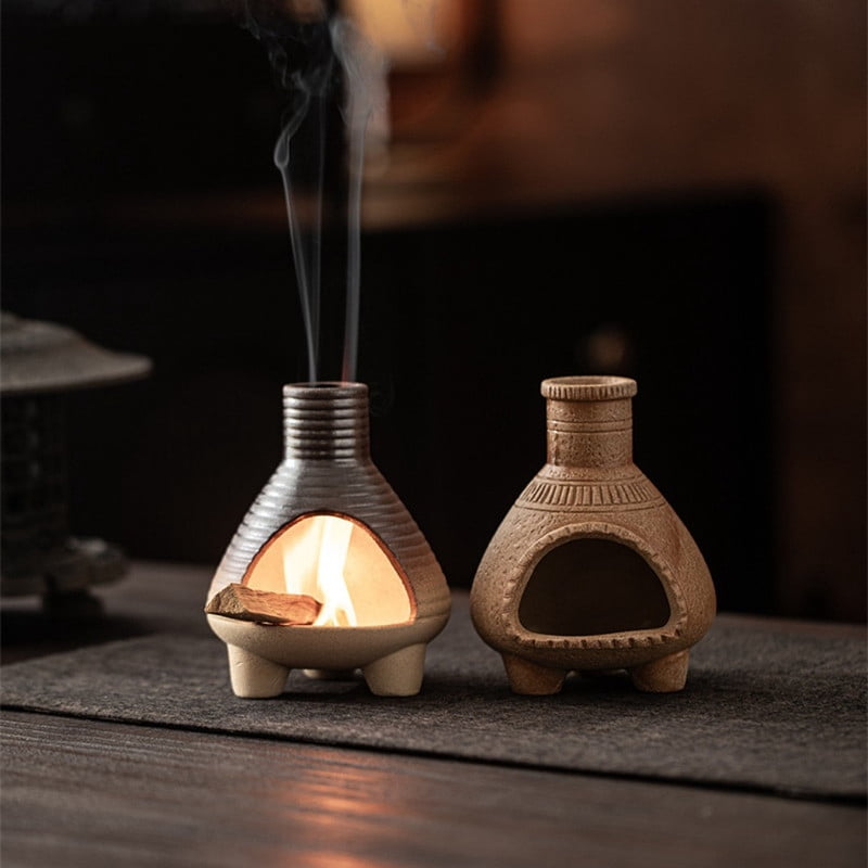 Vintage Terracotta Palo Santo Holder Incense Burner - Handcrafted Clay Stove Design Holder for Holy Wood Sticks/Cones | Boho Retro Home Decor for Energy Cleansing, Meditation-Brown