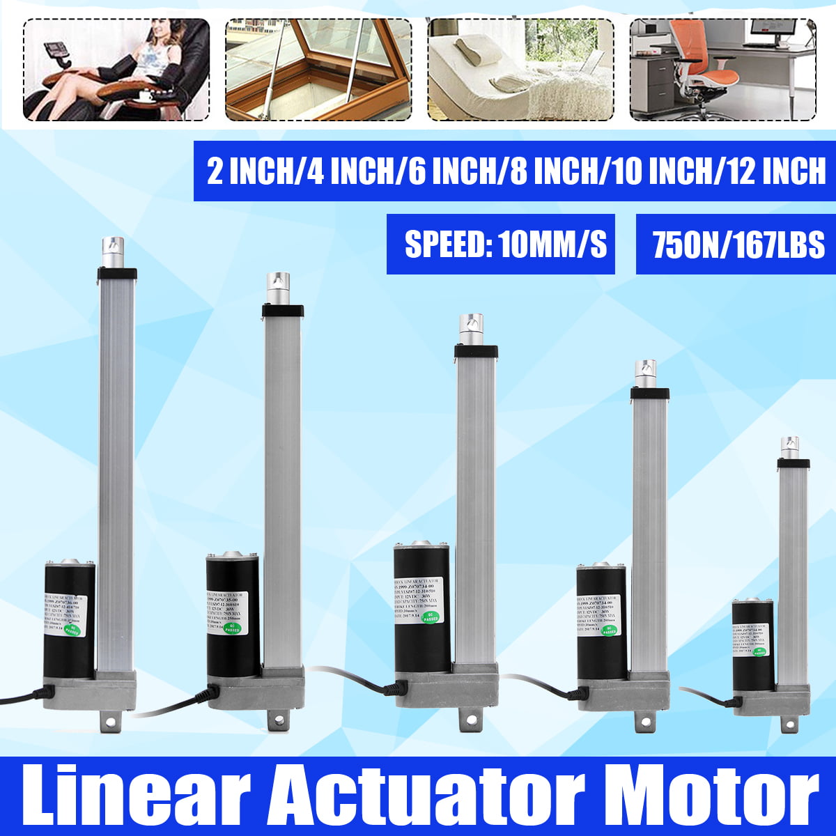 DC12V 4 inch/12 inch Linear Actuator Electric Motor for Medical Lift Auto Car 