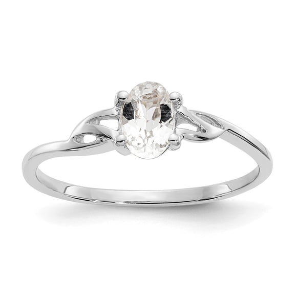 10K White Gold Ring Band with Stones (04) April Topaz (White) Oval
