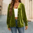 thumbnail image 6 of Lenpel Velvet Tops for Women Loose Vintage Long Sleeve V Neck Pleated Button down Shirts Dressy Casual Velour Blouses(Green,Small), 6 of 7