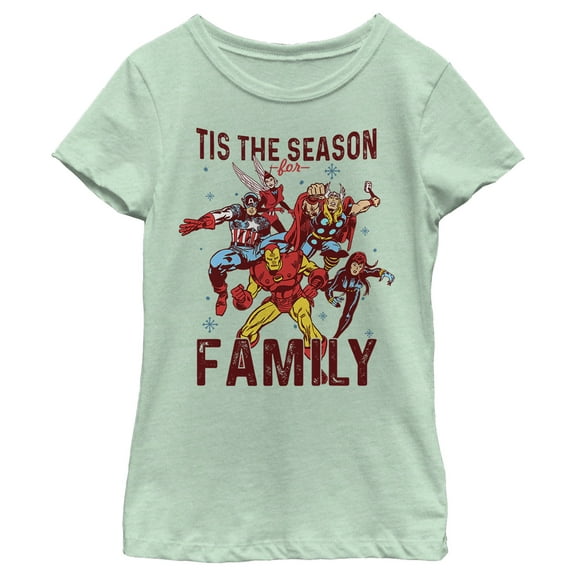 Girl's Marvel Christmas Season for Family Graphic Tee Mint Medium