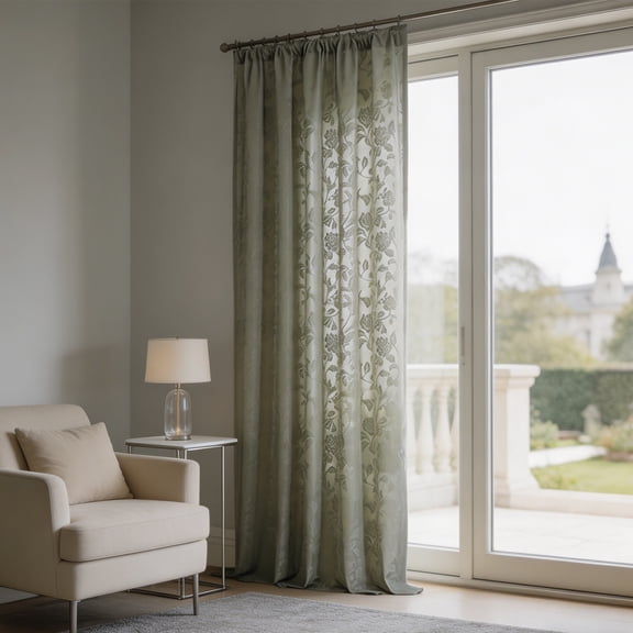 Floral Embossed Sheer Curtains Semi-Transparent Window Drapes For Light Filtering Polyester Fabric With Rod Pocket In Green For Living Room Bedroom Dining Room 55x102 Inches