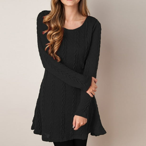 Homely Womens Black Dresses Fashion Women Tight Long Sleeve Solid Color Sexy Sweater Dress