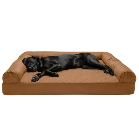 UPC: 0842229124927 | FurHaven Pet Dog Bed Full Support Orthopedic Quilted Sofa-Style Couch Pet Bed for Dogs & Cats – Toasted Brown Jumbo Plus