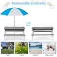 thumbnail image 5 of Kids Outdoor Picnic Table Set with Bench, 3 in 1 Sand and Water Activity Table Outdoor Convertible Picnic Table with Umbrella, Removable Tabletop, Play Boxes, Kids Table and Chair Set for Patio, Gray, 5 of 10