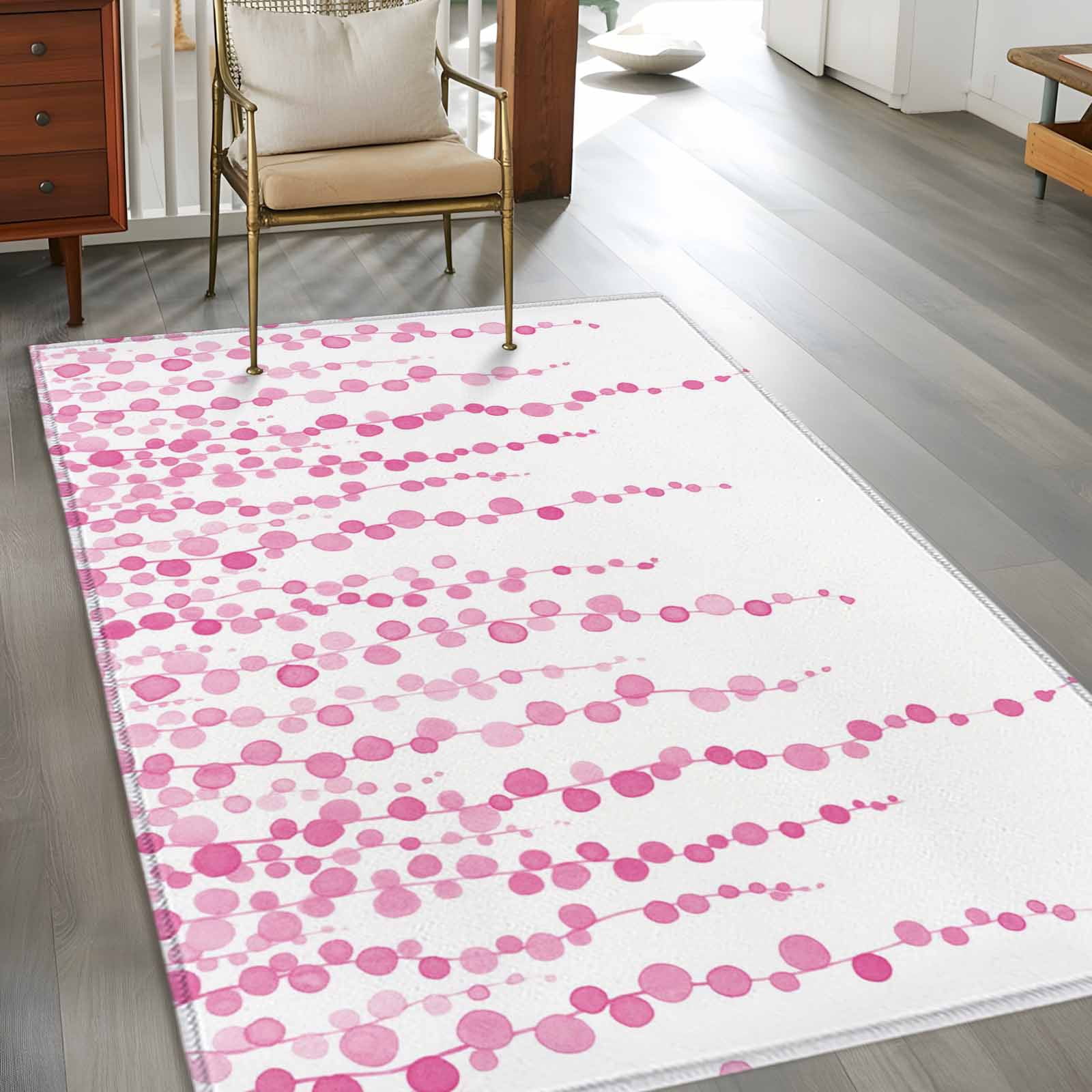 Area Rugs for Living Room Bedroom, Pink Polka Dots 4'x6' Rug Washable Carpet Runner Indoor Outdoor, Vintage Abstract Art Watercolor Non Slip Accent Floor Mats Rug for Kitchen, Office