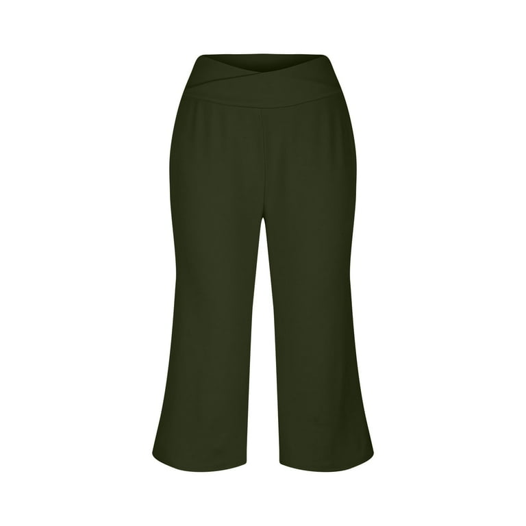 AWXNJUX Trousers Pants for Women Yoga Capris with Pockets for Women Casual Stretch High Waisted Yoga Leggings Comfy Wide Leg Pants Casual Pants for Women Mujer Pantalones Green XL Walmart