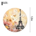 thumbnail image 2 of 12 Inch Wall Clock Battery Operated Silent Clock Decorative for Office, Kitchen, Outdoor, Living Room，Eiffel Tower Watercolor Butterfly Rose Drawing, 2 of 4