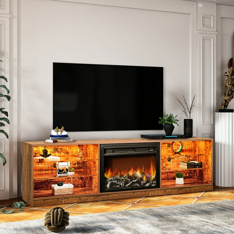 Sesslife 78 Fireplace TV Stand for TVs up to 80, Entertainment Center  with 6 Open Shelves, TV Console with Electric Fireplace, TV Table for  Living Room,Bedroom,Office, Walnut - Walmart.com