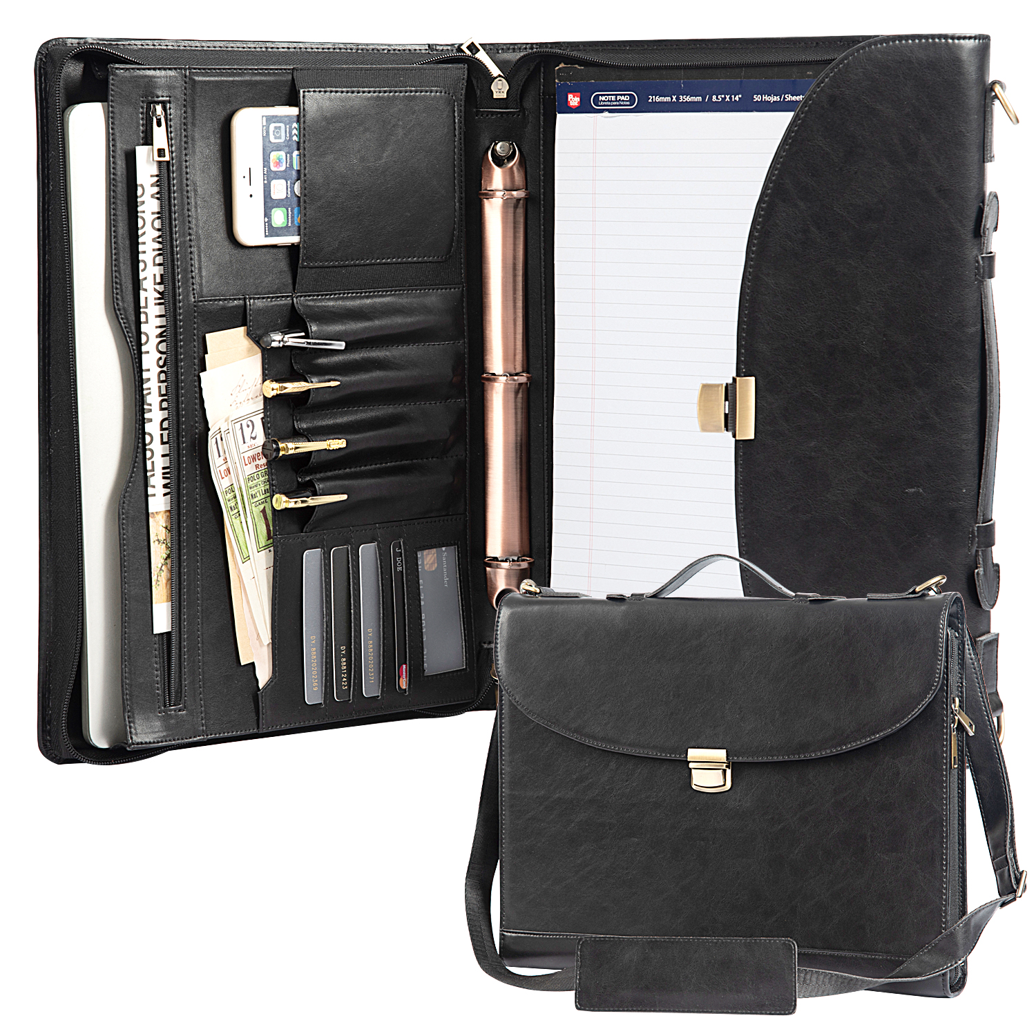 AZXCG Vegan Leather Padfolio Binder 3 Rings, Business Portfolio with