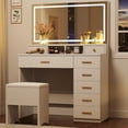 thumbnail image 6 of Vanity Makeup Desk with 8 Drawers and Large Mirror, Dressing Table with Light and Storage Stool for Bedroom, Dressing Room, Studio, 39.3" W White, 6 of 6