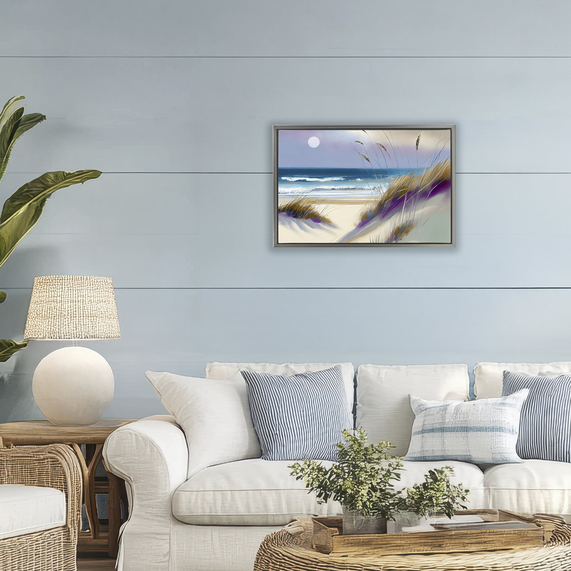 Beach Dunes Serenity Gray Framed Floater Canvas Wall Art, design by Sasha
