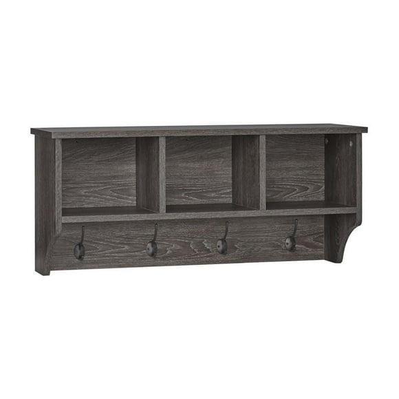 Woodbury Collection Maison RiverRidge® Étagère avec casiers et crochets, 14 po. (h) x 31,63 po. (larg) x 9,38 po. (p), bois patiné