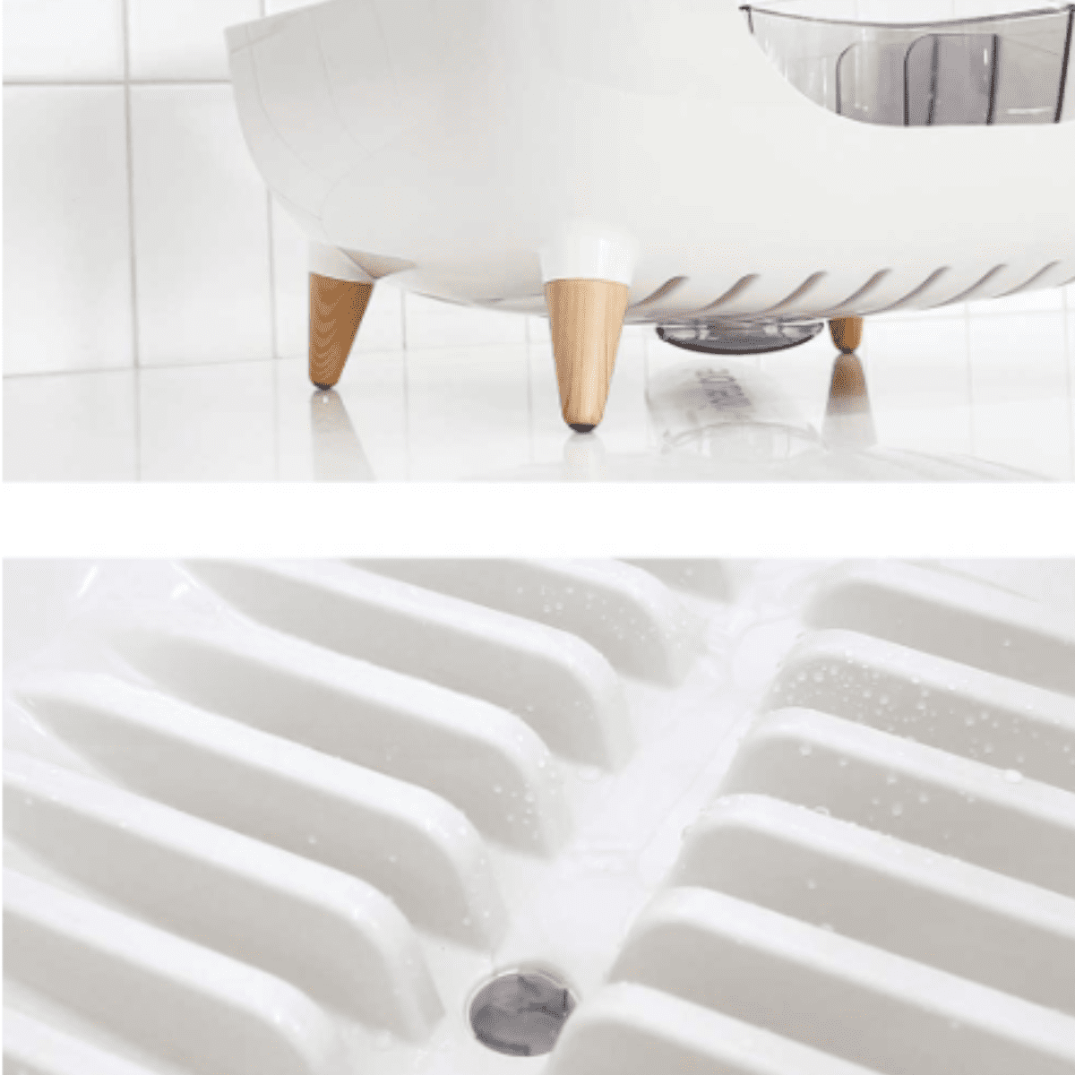 Nineware Kitchen Counter Compact Dish Drying Rack Over The Sink, 360° Rotatable Water Drain, Utensil Holder Included, Made in Korea (Cream White)