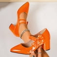 thumbnail image 5 of FRSASU Women's Glossy Bowtie Shoes Dating Pointed Toe Adjustable Strap Buckle Fashion Dress Chunky High Heel Pumps Shoes Orange, 5 of 9