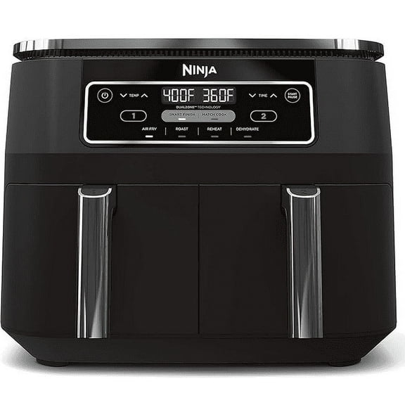 Restored Ninja 8 qt 2-Basket Air Fryer, Black - DualZone Technology, Smart Finish (Refurbished)