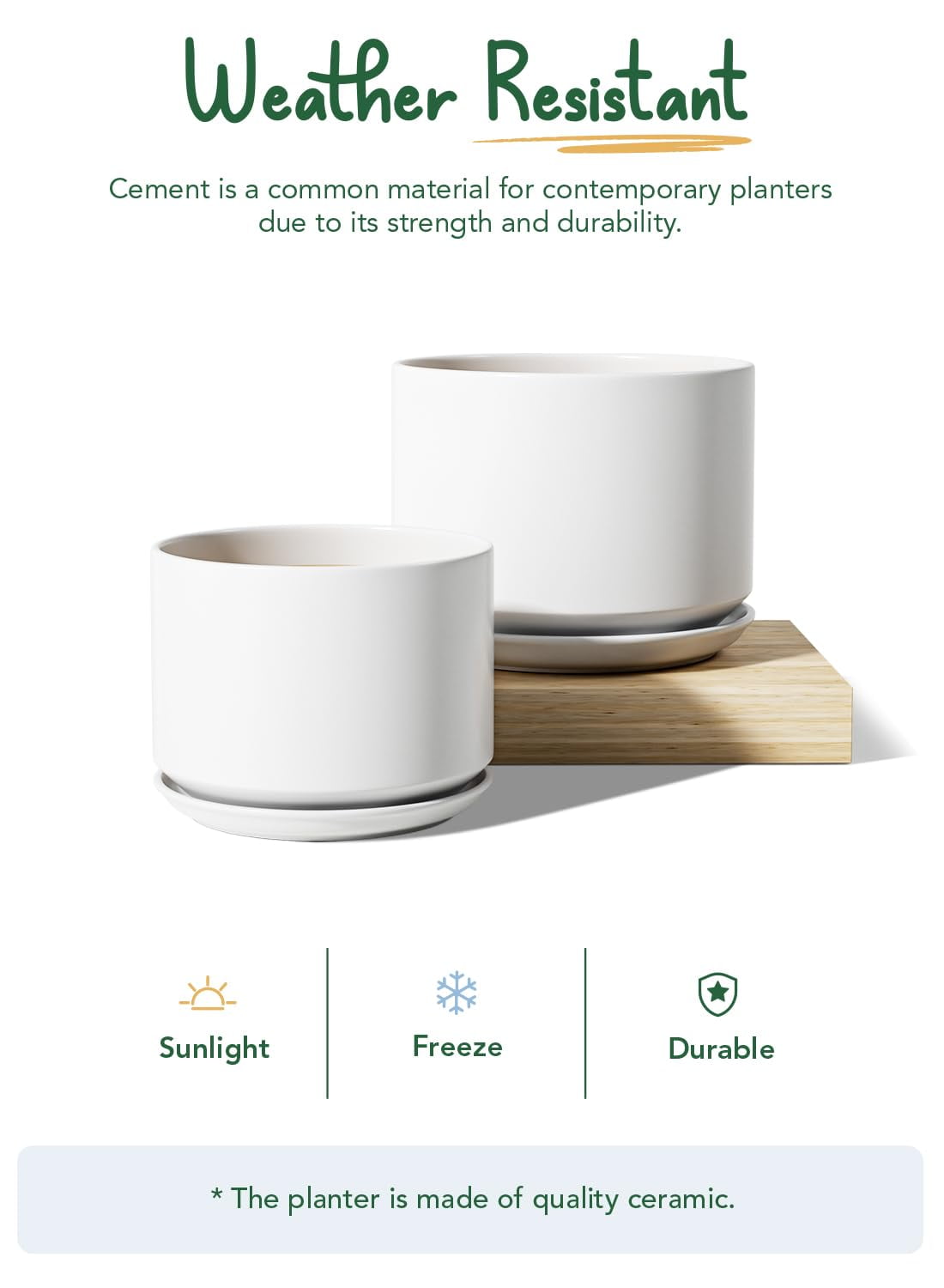 BEMAY Set of 2 Ceramic Plant Pots, 8" & 10" White Indoor Planters with Drainage Holes & Saucers, Flower Pots for Succulents
