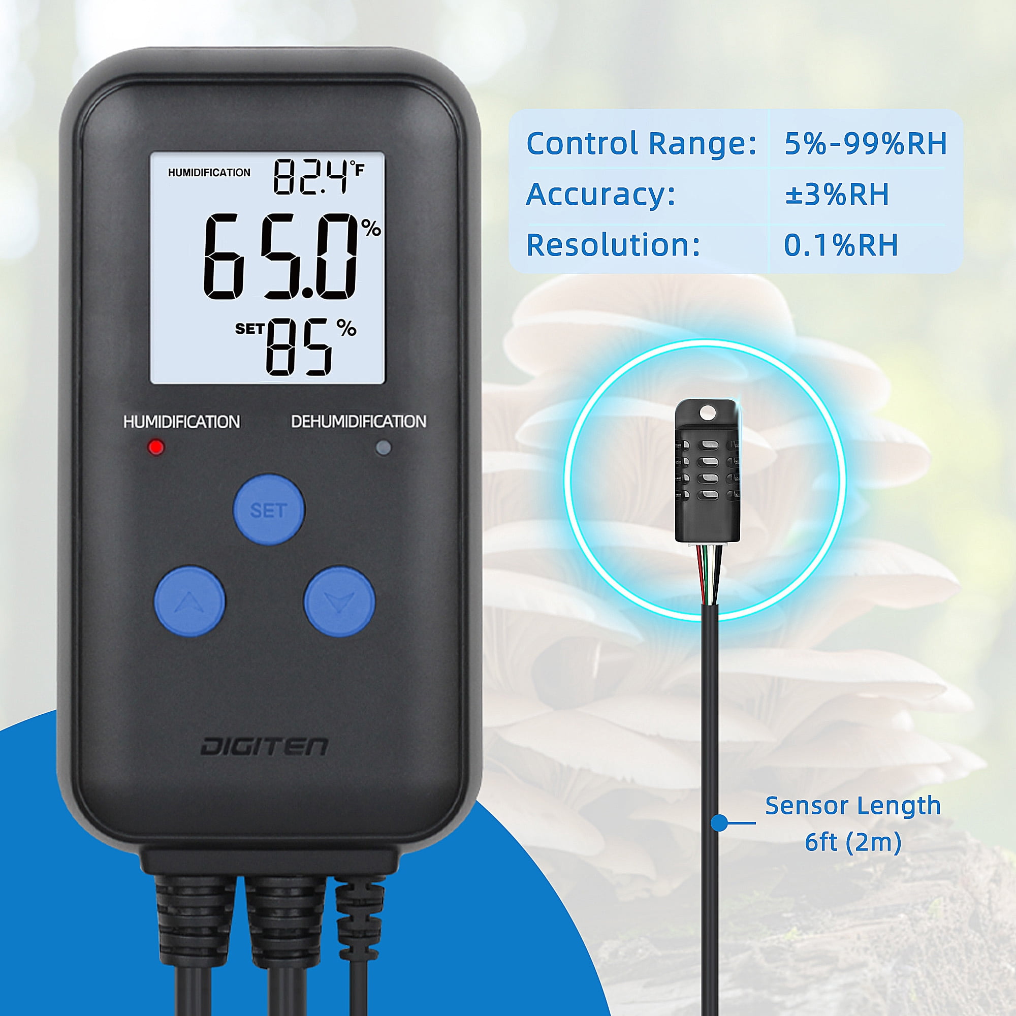 10A Humidity Controller, Pre-Wired Humidity Controlled Dual Stage Outlets for Mushroom Growing, Reptile, Grow Tent, Humidifier/Dehumidifier