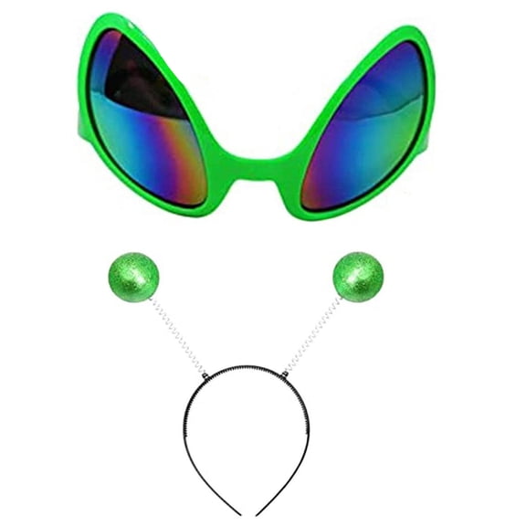 TUWAFE Alien Headband and Glasses Martians Headband Glitter Head Boppers Sunglasses Alien Costume Accessories Alien Accessories