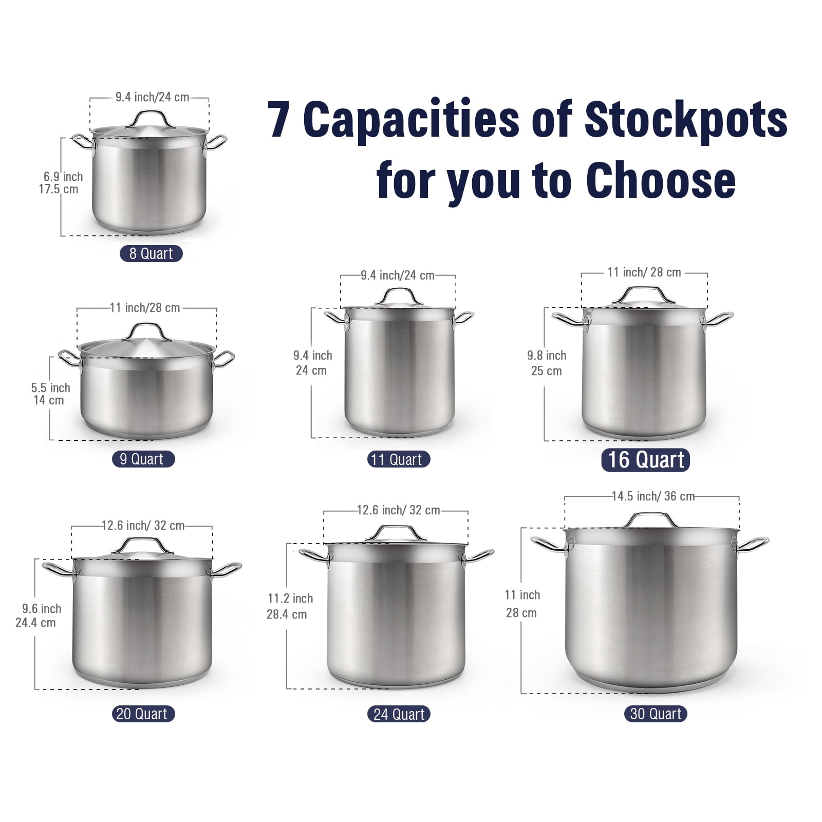  Stockpots Stainless Steel Large Stock Pot,Professional Safe  Stainless Steel Stock Pot with Lid - Suitable for All Stove(20cm) (Color :  Silver, Size : 32cm32cm(25L)): Home & Kitchen