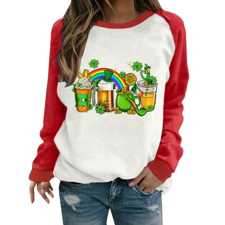 

LWZWM St. Patrick s Day Scrub Tops Women Short Sleeve V Neck Nursing Uniform Holiday Shamrock Pattern Tshirts Scrub Tops Saint Patrick Print Round Neck Loose Pullover Print Sweater Top Red S