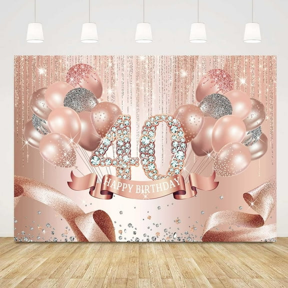 10x8ft Happy 40th Birthday Party Backdrop for Women Glitter Rose Gold Balloons Confetti Dots Photography Background Fabulous 40 Forty Years Old Birthday Decorations Banner
