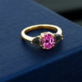 thumbnail image 3 of Gem Stone King 2.37 Ct Oval Pink Created Sapphire Black Onyx 18K Yellow Gold Plated Silver Ring (Size 5), 3 of 4