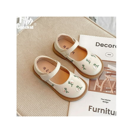 

Daeful Girls Flats Embroidered Dance Shoe Comfort Princess Shoes Cute Casual Mary Jane Performance Flat Loafers Beige 4.5C