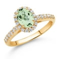 thumbnail image 2 of Gem Stone King 10K Yellow Gold Green Prasiolite and White Lab Grown Diamond Halo Engagement Ring for Women (1.06 Cttw, Gemstone, Oval 7X5MM), 2 of 4