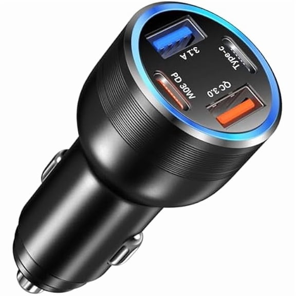 Quyaojz 65W USB C Car Charger, 4 Port Cigarette Lighter Adapter QC/PD 30W Fast Charging Dual 12V USB Car Phone Charger Power Adapter Plug for iPhone 16 iPad Pro,Samung S24(Black)