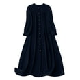 thumbnail image 2 of BLTIBY Women Elegant Maxi Dress Button Down up Long Sleeve Dresses Round Neck Vintage Flowy Swing Dresses Vacation Outfits Navy XL, 2 of 6