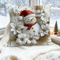 HCBY White Relief Aesthetic Christmas Throw Pillow Covers 18", Soft Comfy Xmas Santa Claus Trees Pillow Cases, Poinsettia Snowman Reindeer 3D Decor for Couch Sofa Living Room Bed Gift idea