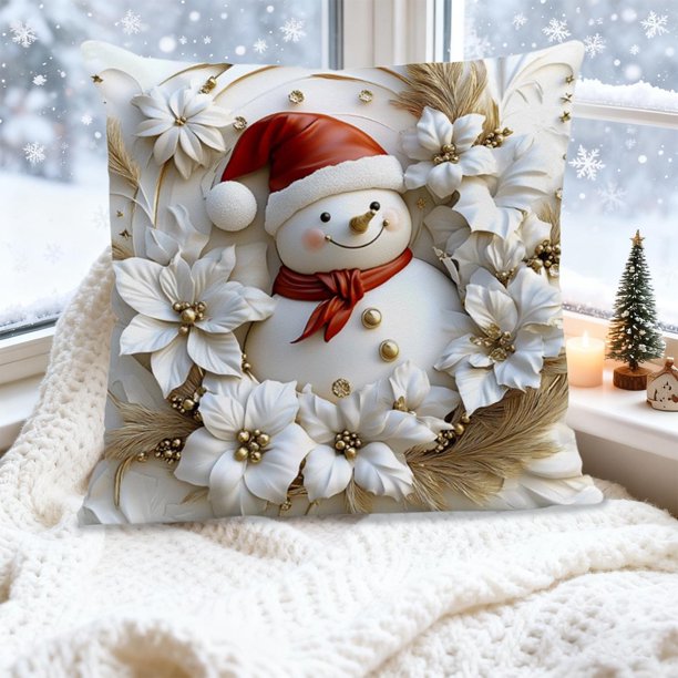 Funda de cojín navideña de 45 x 45 cm | Funda de cojín decorativa de lino para sofá y cama | Decoración festiva de temporada para el hogar