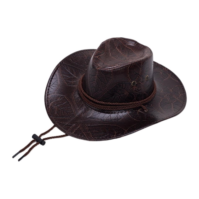 Sombrero de vaquero para hombre, sombrero de jazz de ala ancha con correa ajustable para la barbilla, duradero Café