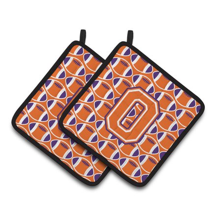 Letter O Football Orange  White and Regalia Pair of Pot Holders