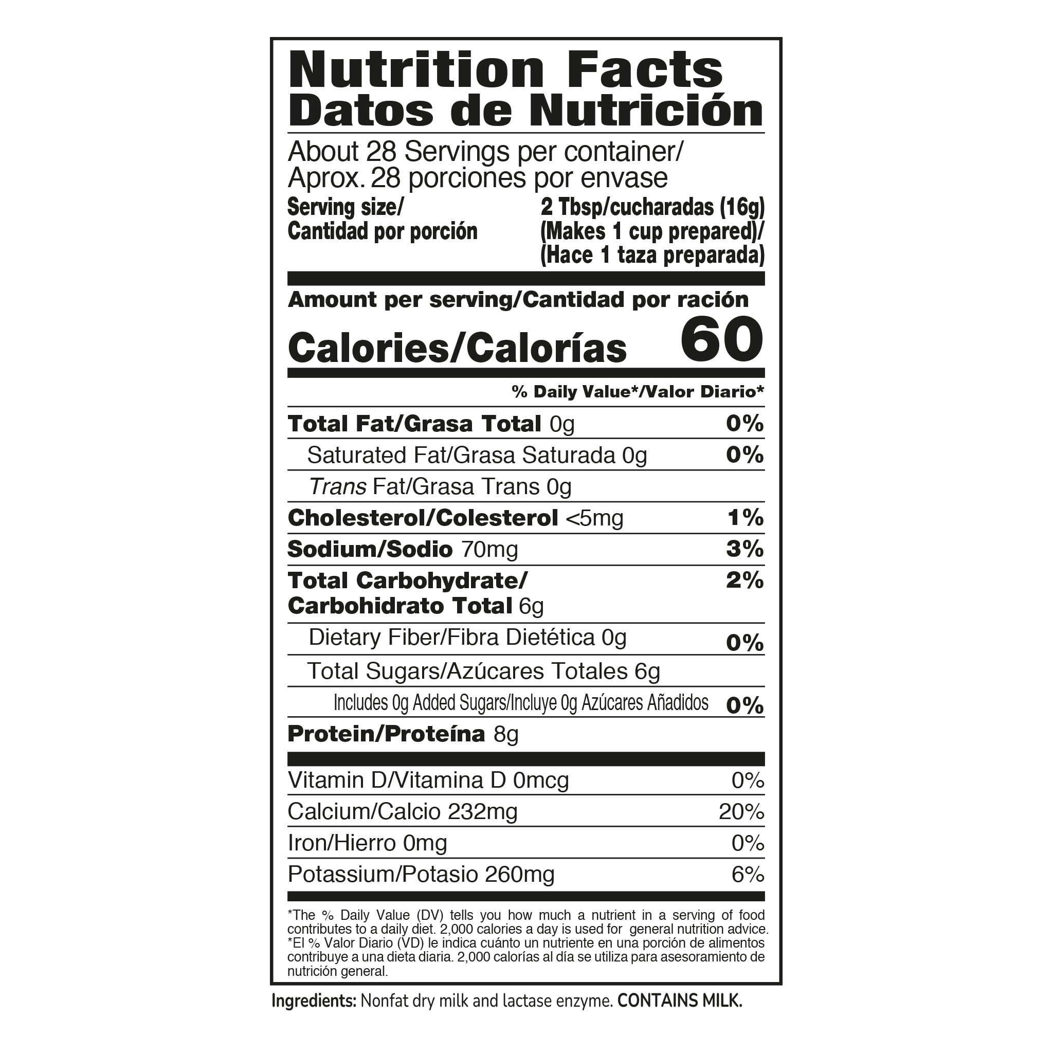 DairySky Lactose-Free Nonfat Dry Milk Powder, Plain Flavor, 16 oz, Shelf-Stable, Gluten-Free, Non-GMO, Kosher, pack of 12