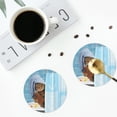 thumbnail image 4 of Naloa Funny Cat Taking a Bath Leather Coasters for Drinks, Durable Drink Coasters 4 Set for Tabletop Protection, Luxurious Home Décor and Housewarming Gift ( {designName})Round Shape, 4 of 6