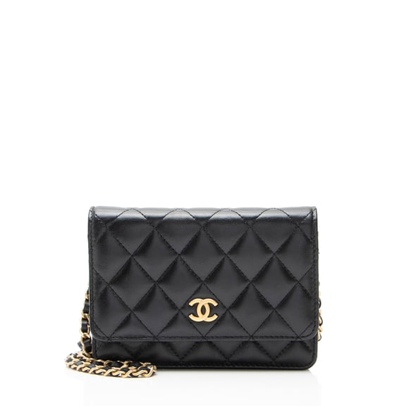 Pre-Owned Chanel Lambskin Romance Mini Wallet on Chain