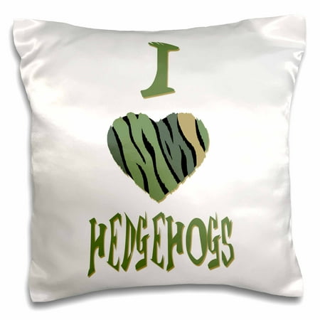 3dRose  Camo Colored Striped I Love Hedgehogs, Pillow Case, 16 by 16-inch