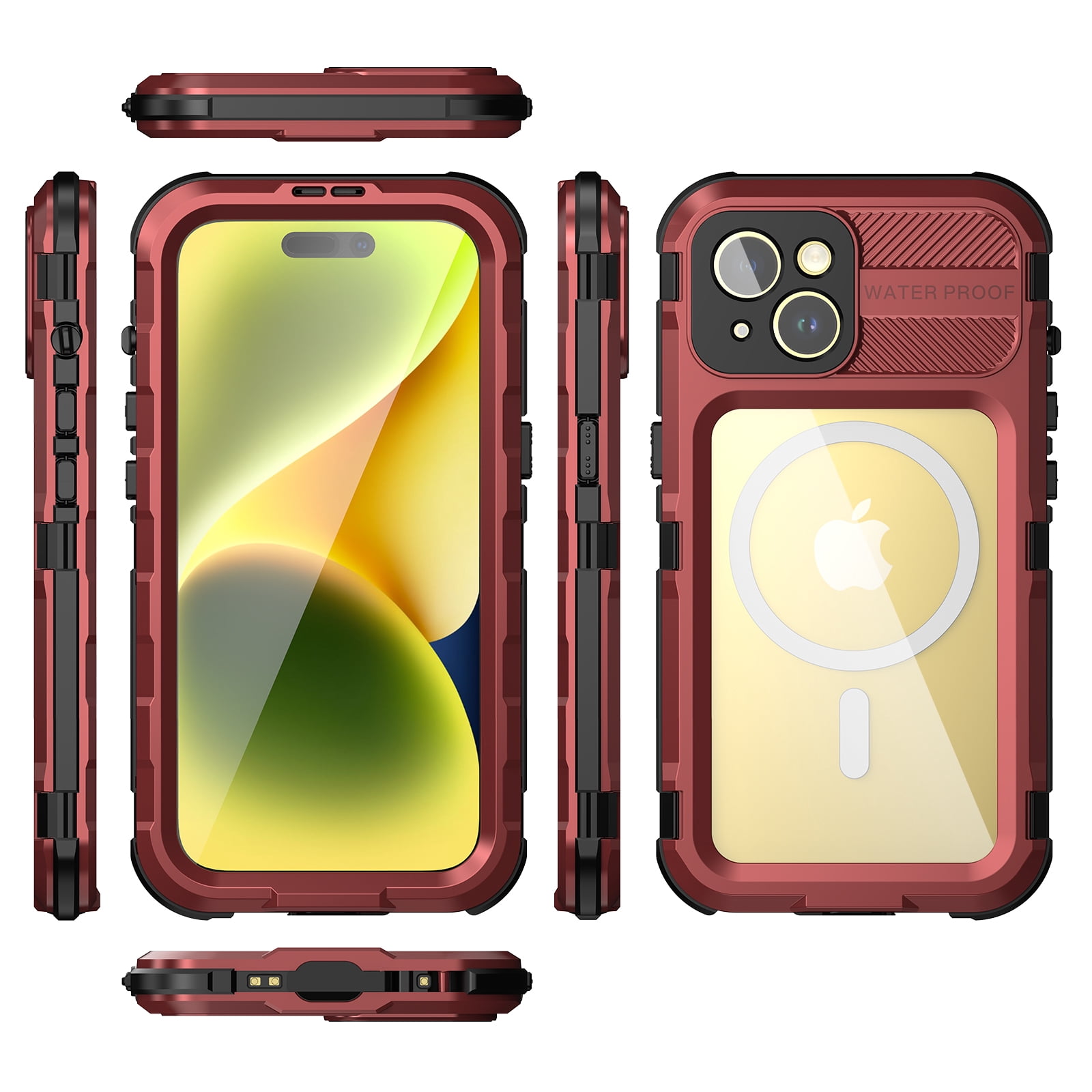 for iPhone 15 Pro Case, IP68 Waterproof Dustproof Shockproof Cases with Built-in Screen Protector, Full Body Sealed Protective Front and Back Cover for iPhone 15 Pro, 6.1 inch, Red