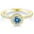 thumbnail image 2 of Gem Stone King 18K Yellow Gold Plated Silver Persian Blue Moissanite Engagement Ring for Women (0.69 Cttw, Gemstone Birthstone, Round 5MM, Size 9), 2 of 4