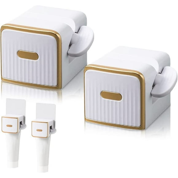2 Pack Toothpaste Squeezers (White), Wall Mount Toothpaste Dispenser, Roller Tube Toothpaste Holder for Bathroom, Toothpaste Clip Saver Cleanser, Face Cream