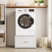 16"H Laundry Pedestal with Storage Drawer, Heavy Duty Washer and Dryer Pedestals Fit 440lbs Capacity, Universal Washing Machine Stand for Washing Machine with Anti-Vibration Pads, White