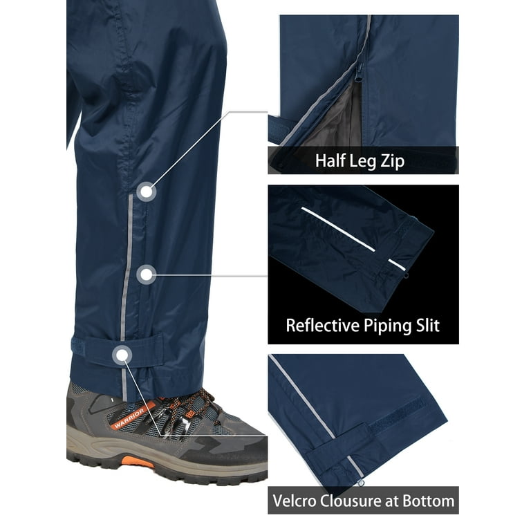 33,000ft Men's Rain Pants, Waterproof Rain Over Pants, Windproof Outdoor Pants for Hiking, Fishing, Size: 34W x 30L, Blue