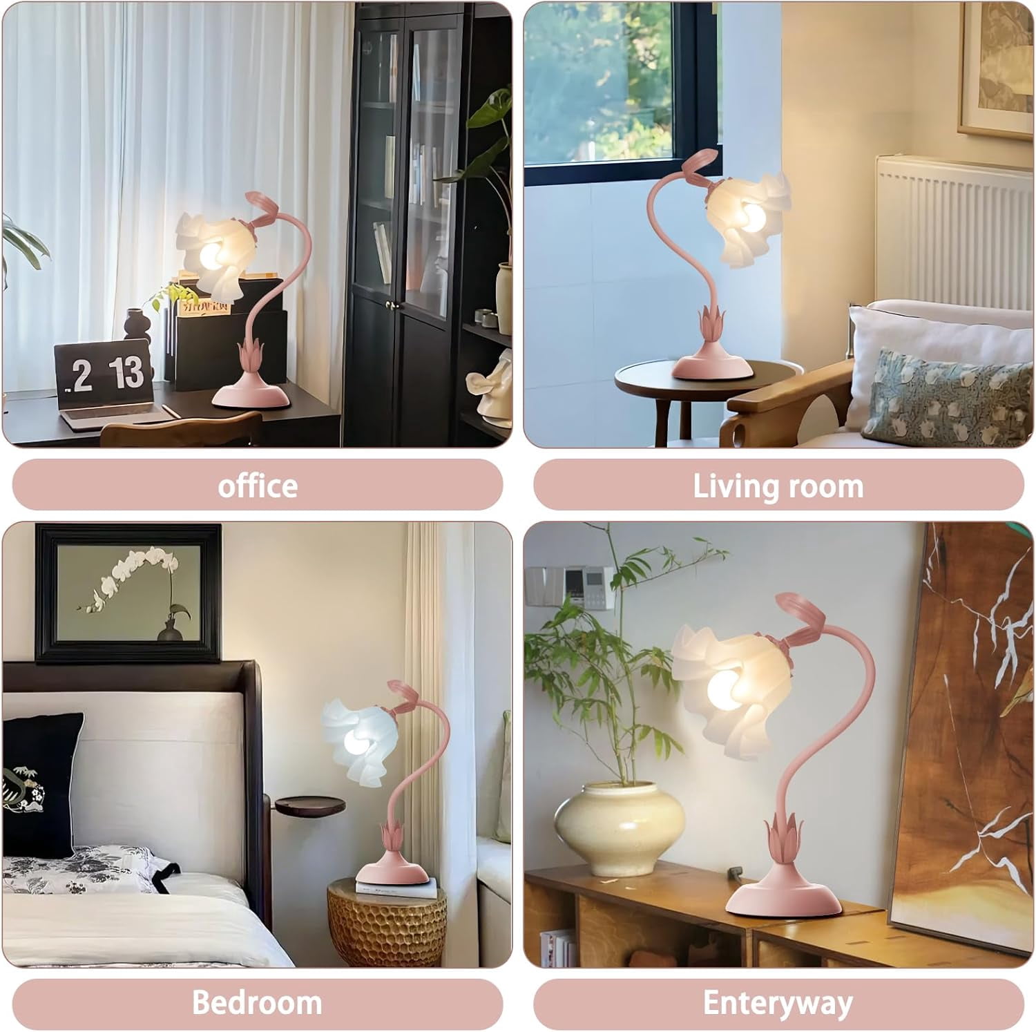 Jewelry  Flower Table Lamp,LED Reading Light Bedside Vintage Flower Night Light,3 Colors Modes Kawaii Bedside Lamps Decor,Living Room Bedroom Room Lighting Table Lamps Home Decoration(pink lamp)