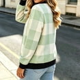 thumbnail image 5 of Women's Plaid Bomber Jacket Zip Up Wool Blend Long Sleeve Warm Fall Winter Coats with Pockets, Ribbed Details (M, Green), 5 of 7
