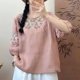 thumbnail image 3 of Tops de Cuello en V para las Mujeres de Moda Retro Bordado Blusa de Manga Corta, Imitación Algodón Tirar Marco para el Verano Casual Y el Uso de Vacaciones, 3 of 3