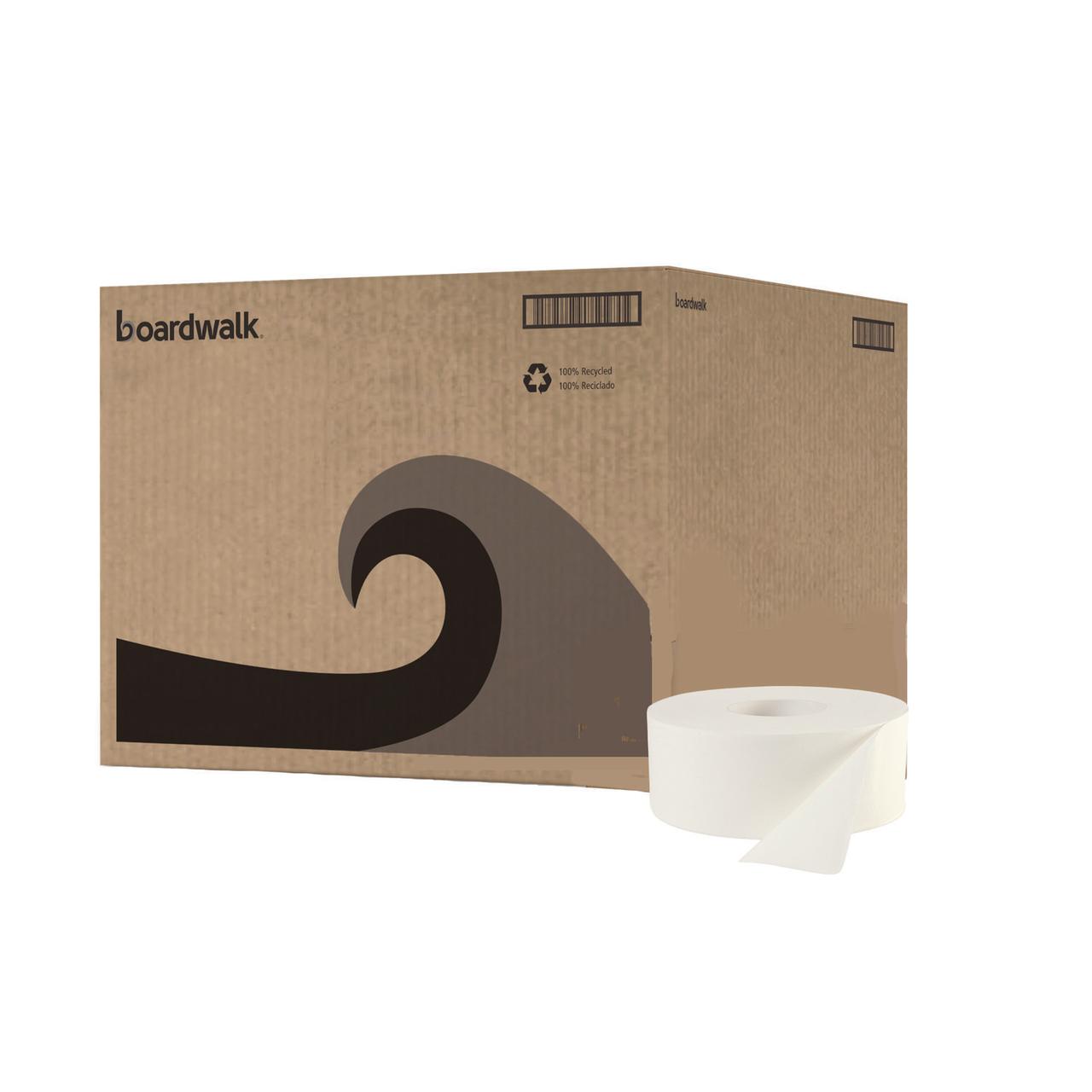 Boardwalk JRT Toilet Paper, Jumbo, Septic Safe, 2-Ply, 3.3" x 1,000 ft, 12 Rolls, White