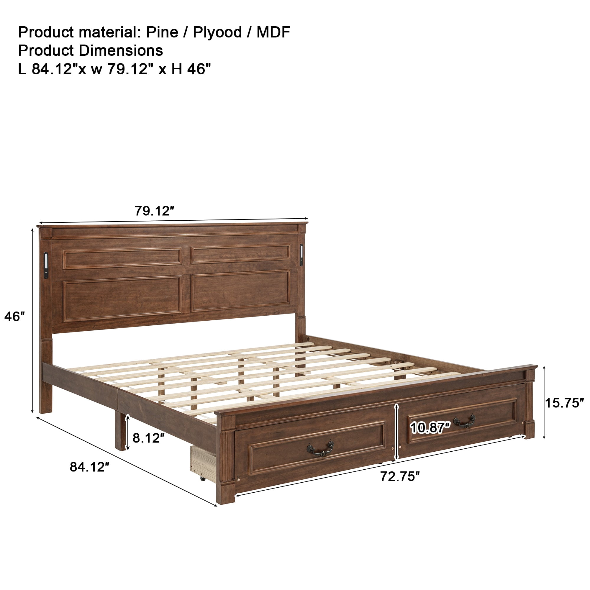 Sailvan Bed with 2 Storage Drawers, LED Lights, USB Charging Station