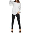 thumbnail image 3 of Women Polka Dot Printed Color Block Long Sleeve Pullover Shirt, 3 of 7